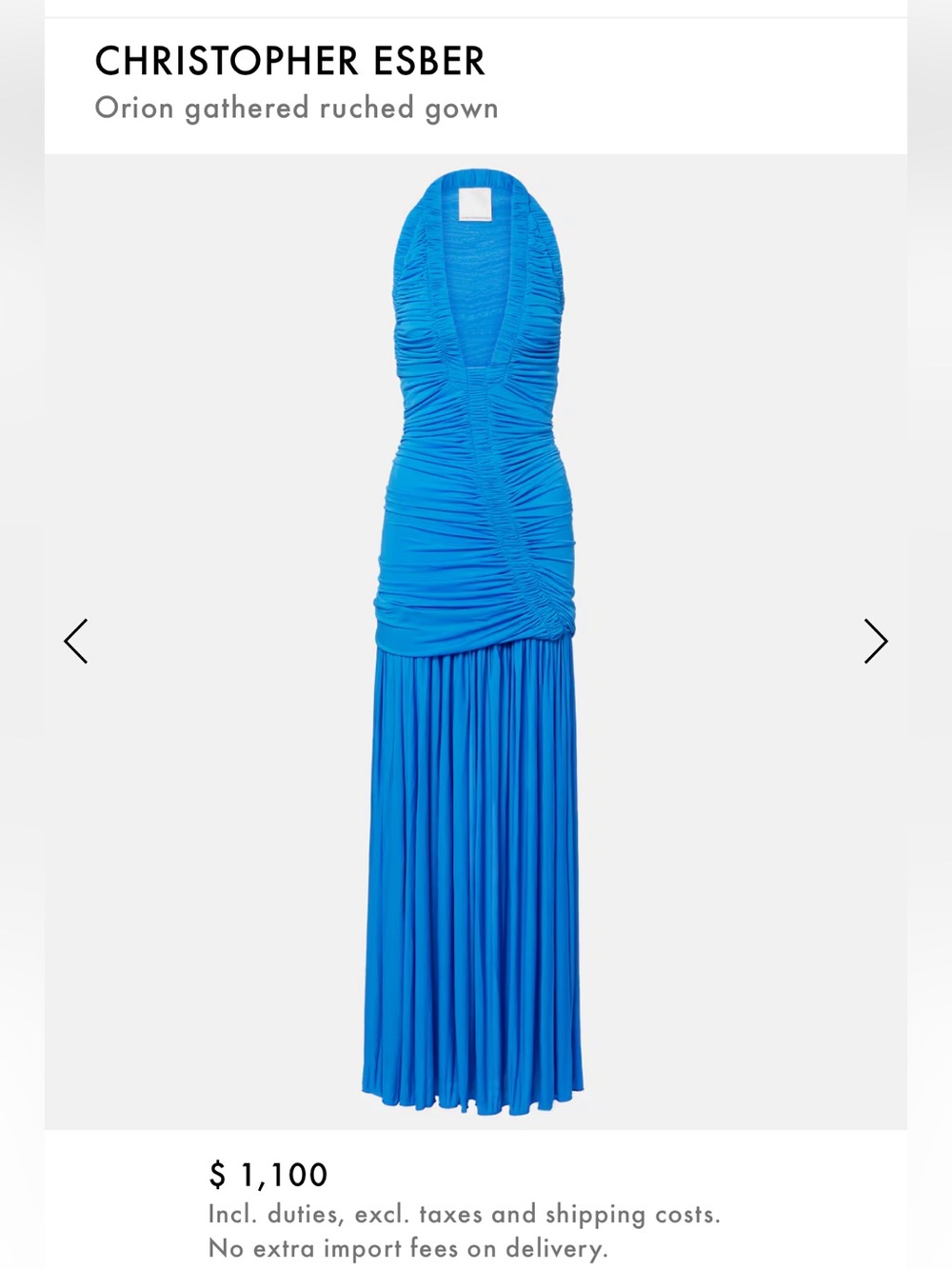 Christopher Esber Cobalt Blue Gathered Ruched Maxi Gown